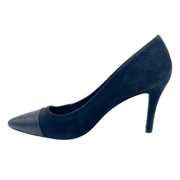 Lauren Ralph Lauren Pumps Black Suede Leather Wingtip Stiletto - Picture 1 of 9